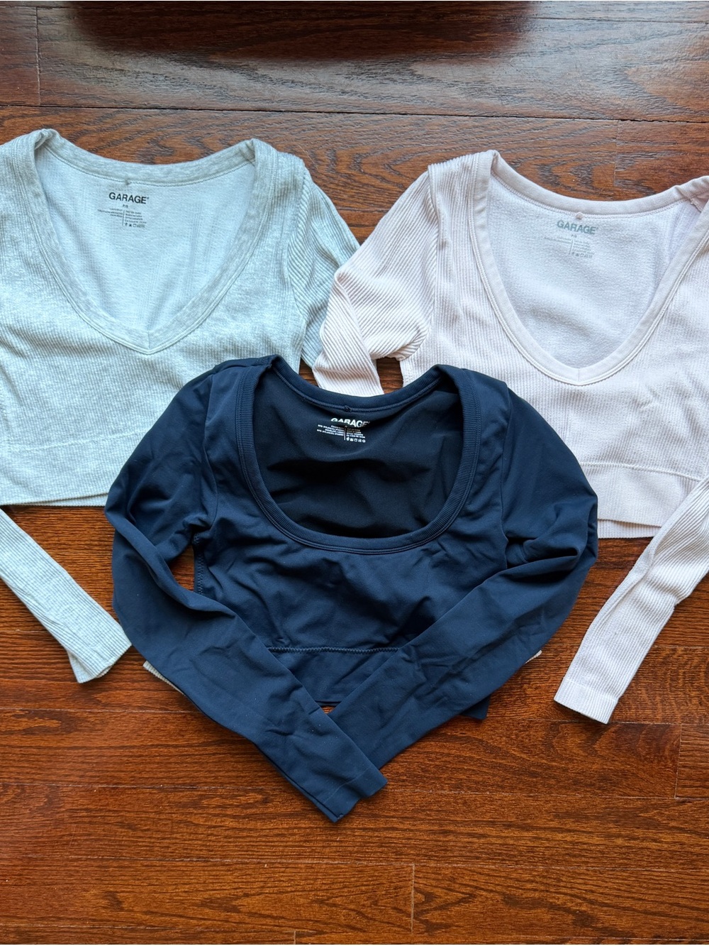 Garage Women's Long Sleeve Scoop Neck Top - Navy, Light Pink, Light Gray